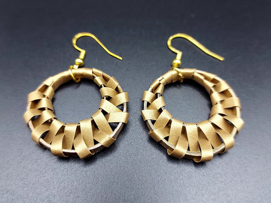 Antique Golden Knit Paper Quilling Earrings-  Quilling Jewelry- Handmade Earrings- Silver Plated Earring Hooks- Unique Gift