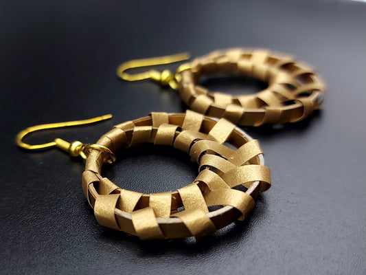 Antique Golden Knit Paper Quilling Earrings-  Quilling Jewelry- Handmade Earrings- Silver Plated Earring Hooks- Unique Gift