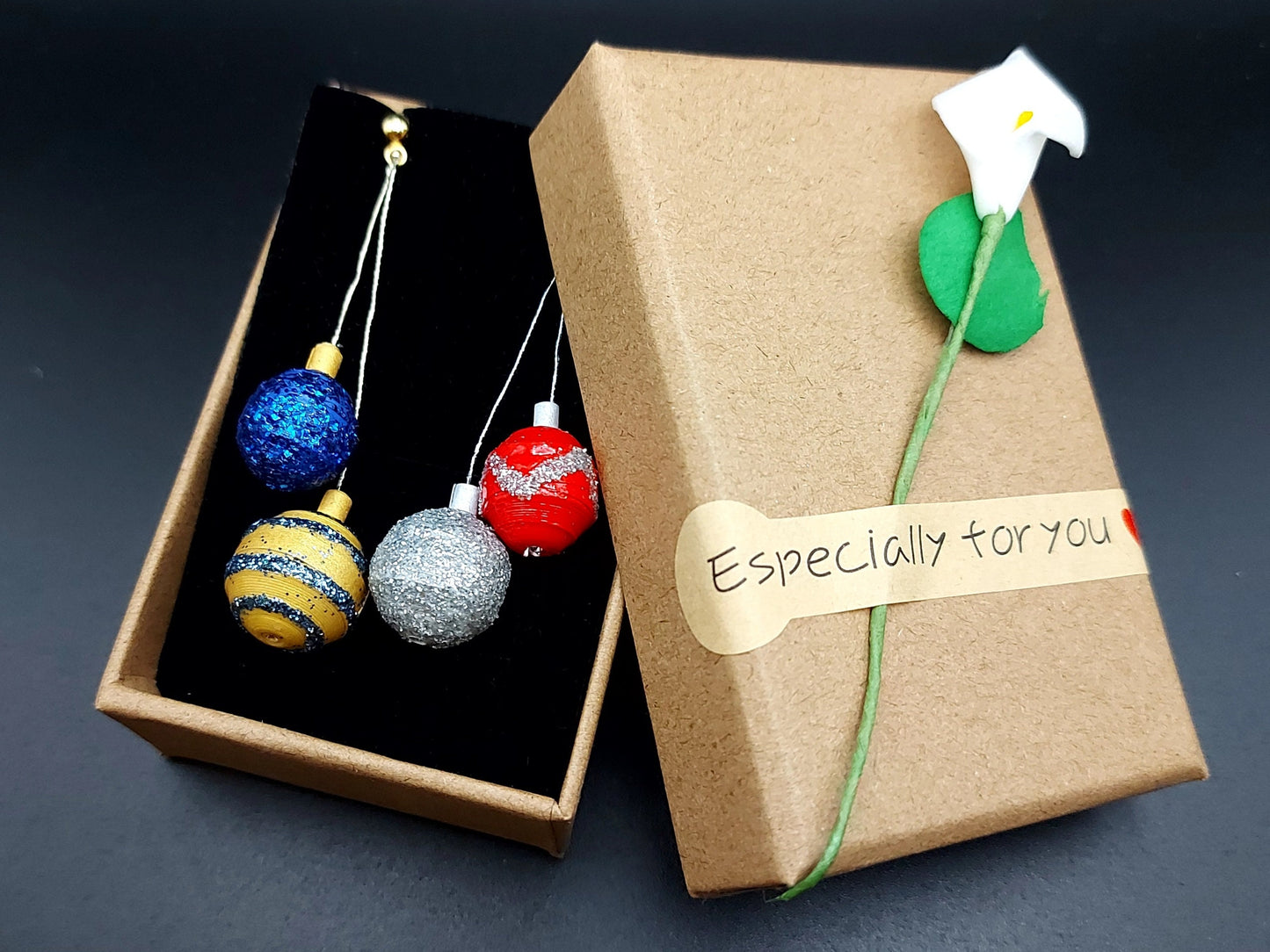 Christmas Tree Balls- Paper Quilling Earrings- Quilling Jewelry- Handmade Earrings- Silver Plated Earring Hooks- Unique Gift