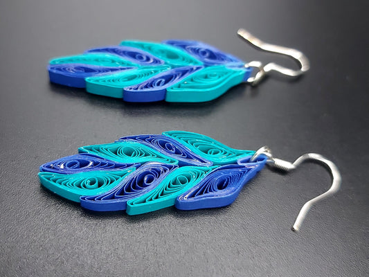 Blue Leaves- Paper Quilling Earrings-  Quilling Jewelry- Handmade Earrings- Silver Plated Earring Hooks- Unique Gift