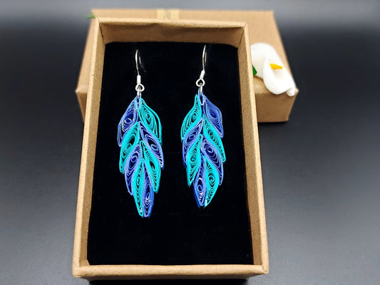 Blue Leaves- Paper Quilling Earrings-  Quilling Jewelry- Handmade Earrings- Silver Plated Earring Hooks- Unique Gift